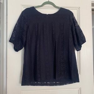 Ann Taylor Navy Lace Blouse Sz L